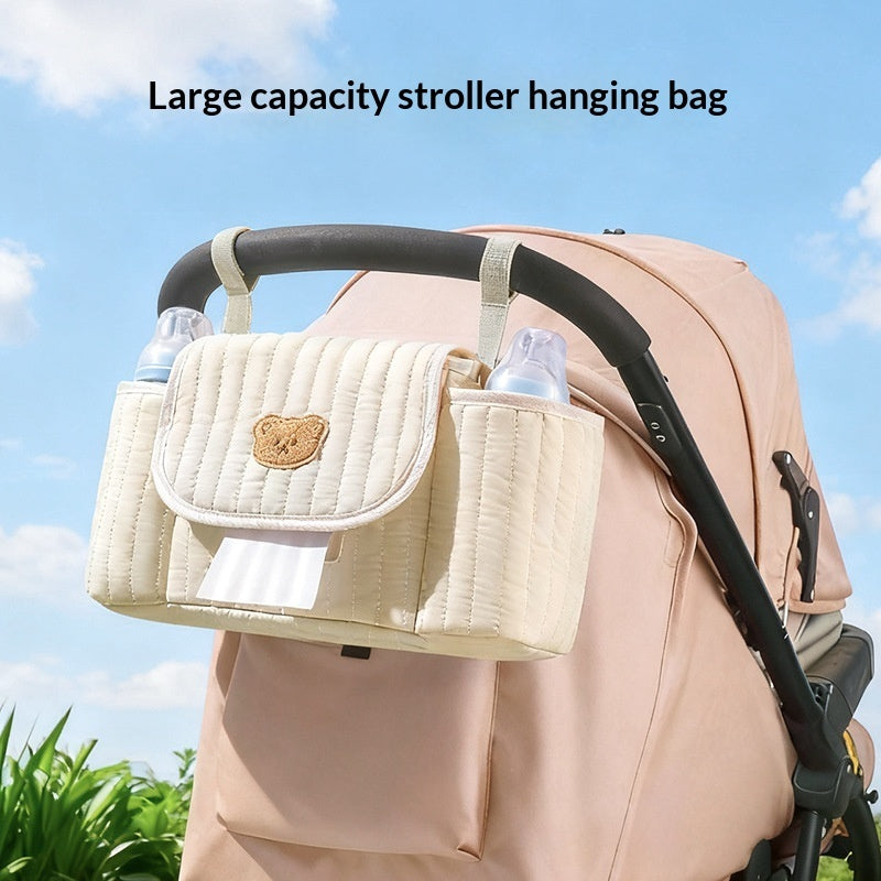 Zippered Embroidered Quilted Mommy Bag Baby Stroller Hanging Bag