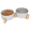 Ceramic Pet Bowls on Wooden Raised Stand