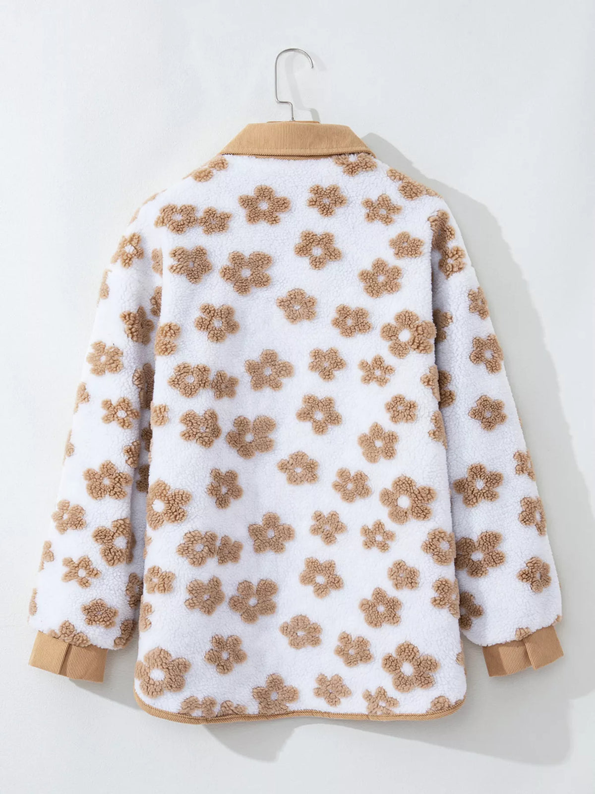 Flower Pattern Button Up Fleece Jacket