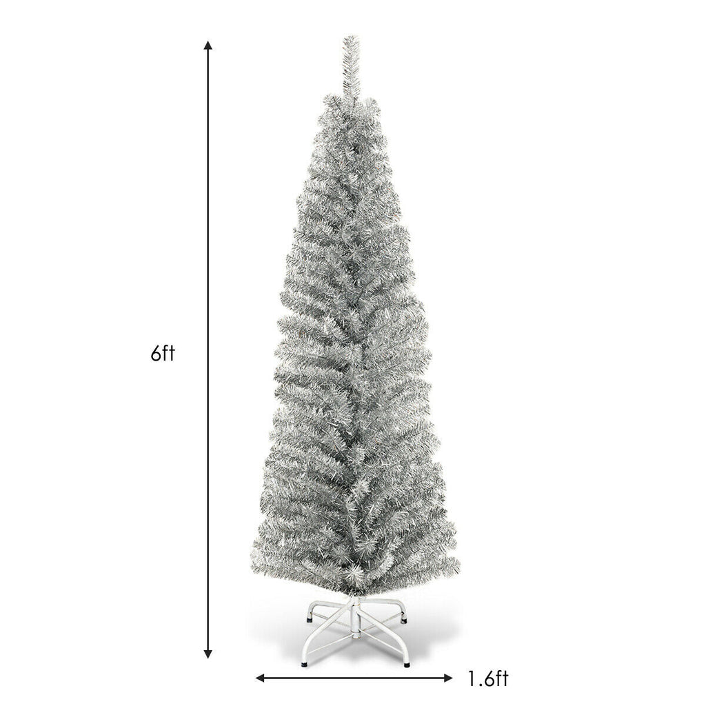 6 Feet Tinsel Tree Unlit Slim Pencil Christmas Tree