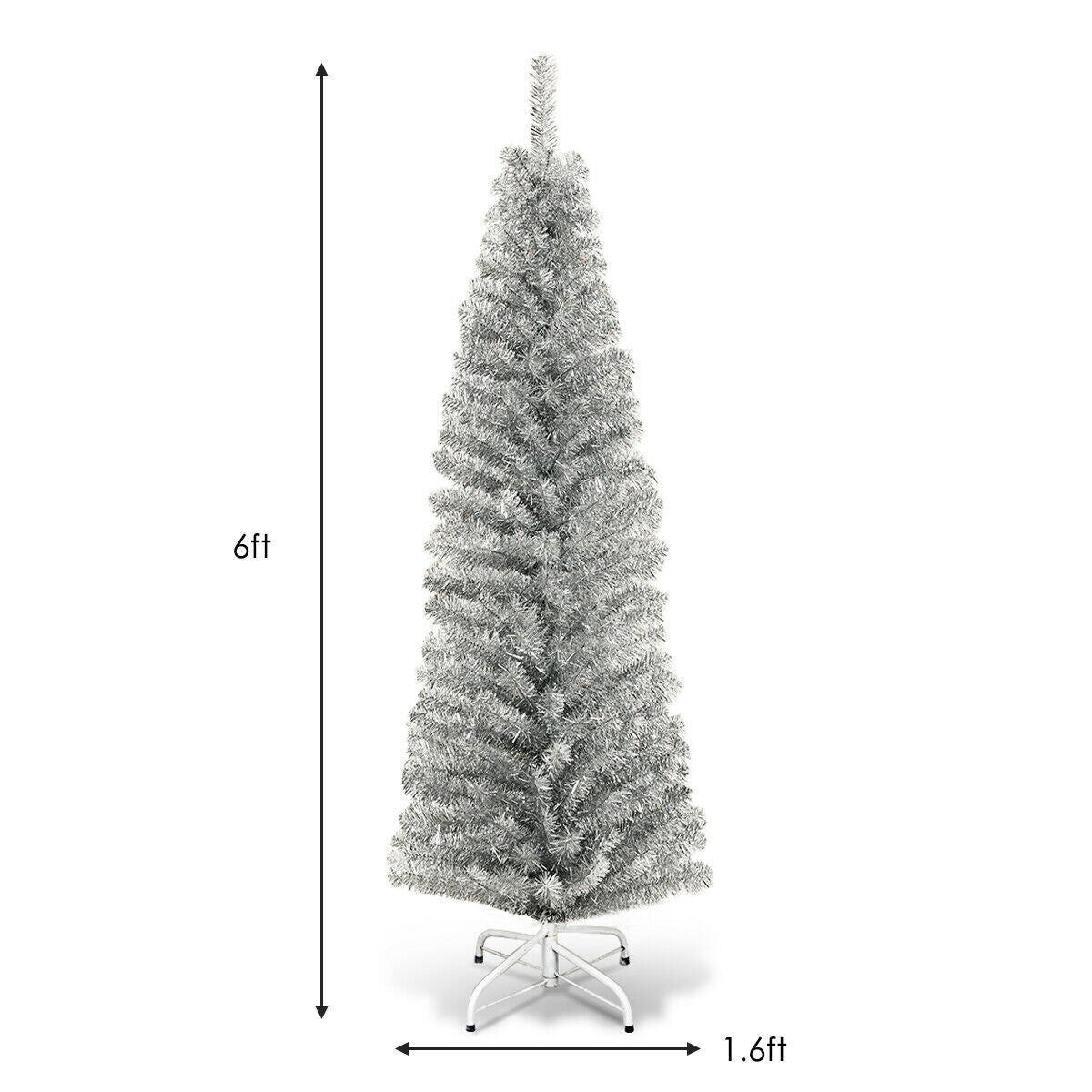 6 Feet Tinsel Tree Unlit Slim Pencil Christmas Tree