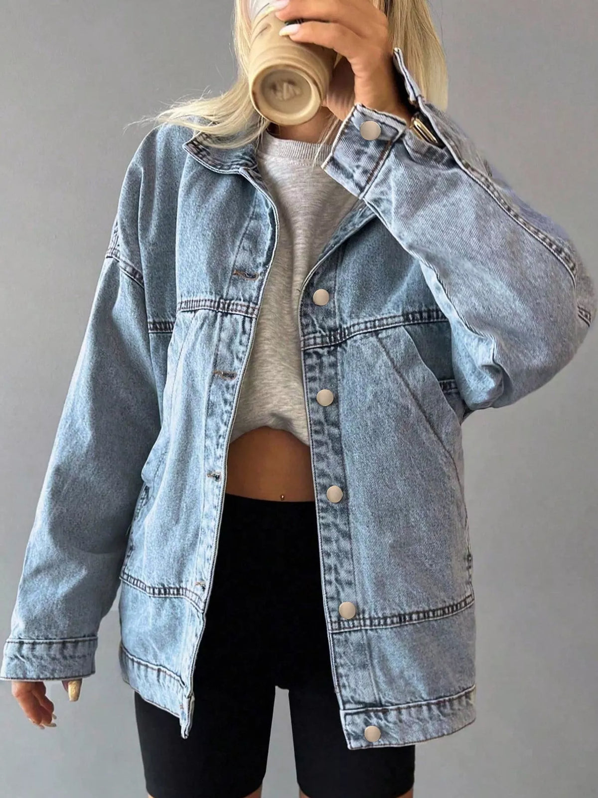 Button Up Dropped Shoulder Denim Jacket