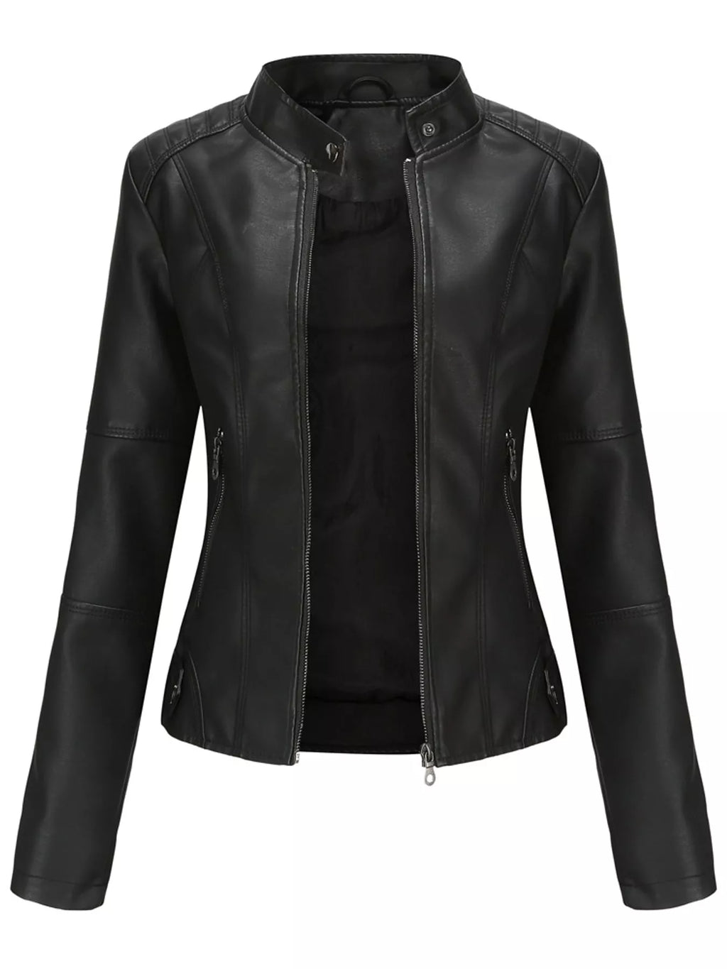 Full Size Slim Fit Faux Leather Moto Jacket Plus Size