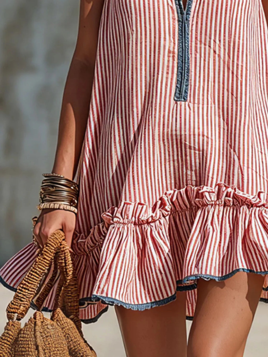 Striped Ruffle Hem Mini Dress