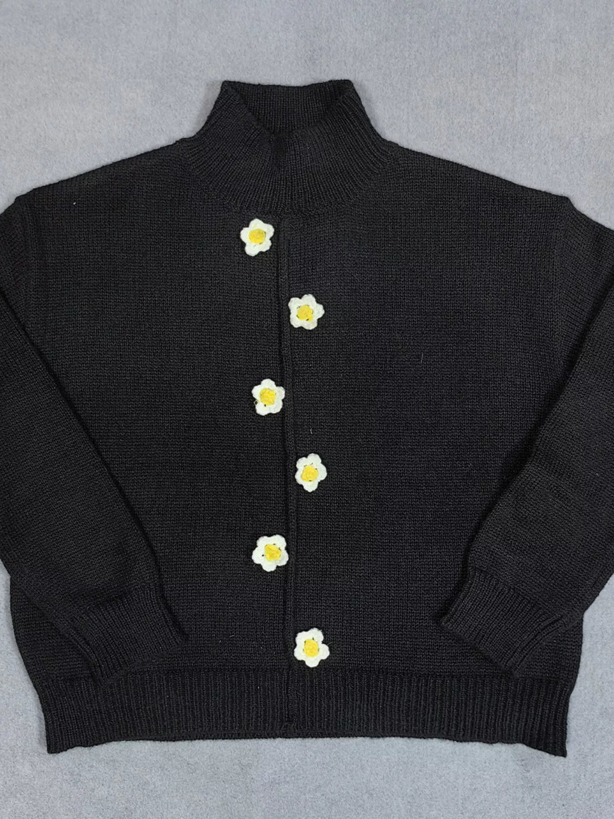 Floral Applique Turtleneck Sweater