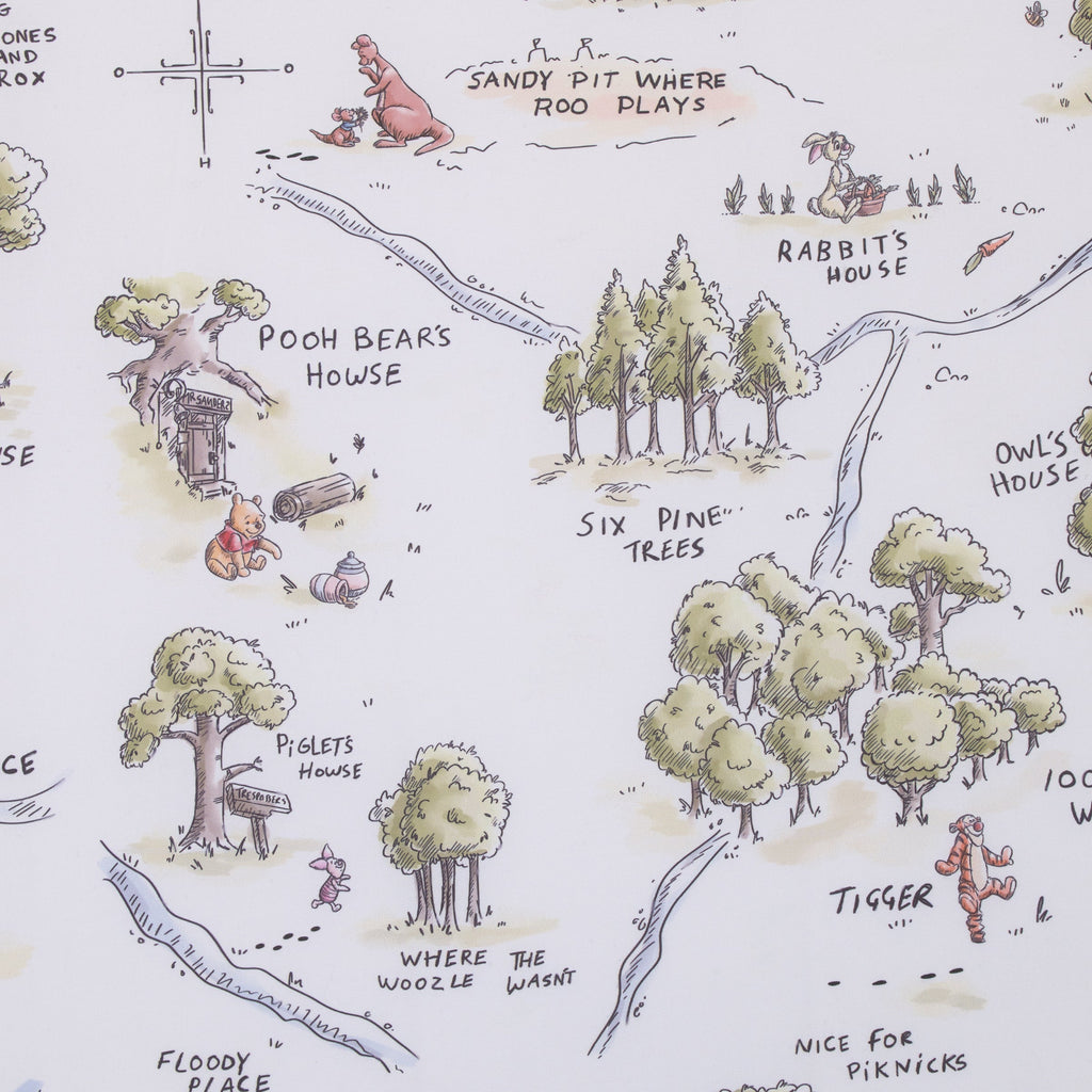 Disney Classic Winnie the Pooh Sage, Tan, and White, Map of 100 Acre Woods Super Soft Nursery Fitted Crib Sheet