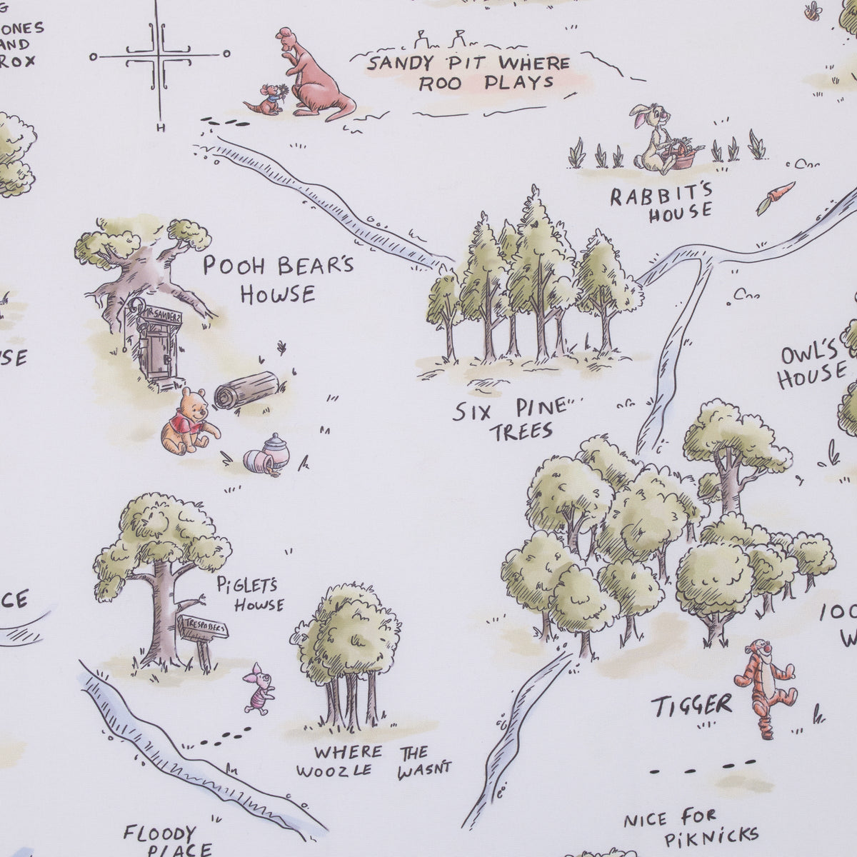 Disney Classic Winnie the Pooh Sage, Tan, and White, Map of 100 Acre Woods Super Soft Nursery Fitted Crib Sheet