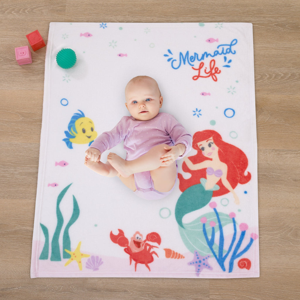 Ariel The Little Mermaid White Mermaid Life Super Soft Photo Op Baby Blanket