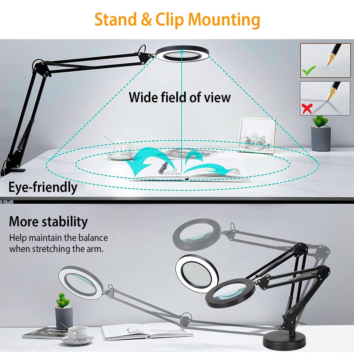 Magnifier Desk Lamp with Adjustable Arm Clamp