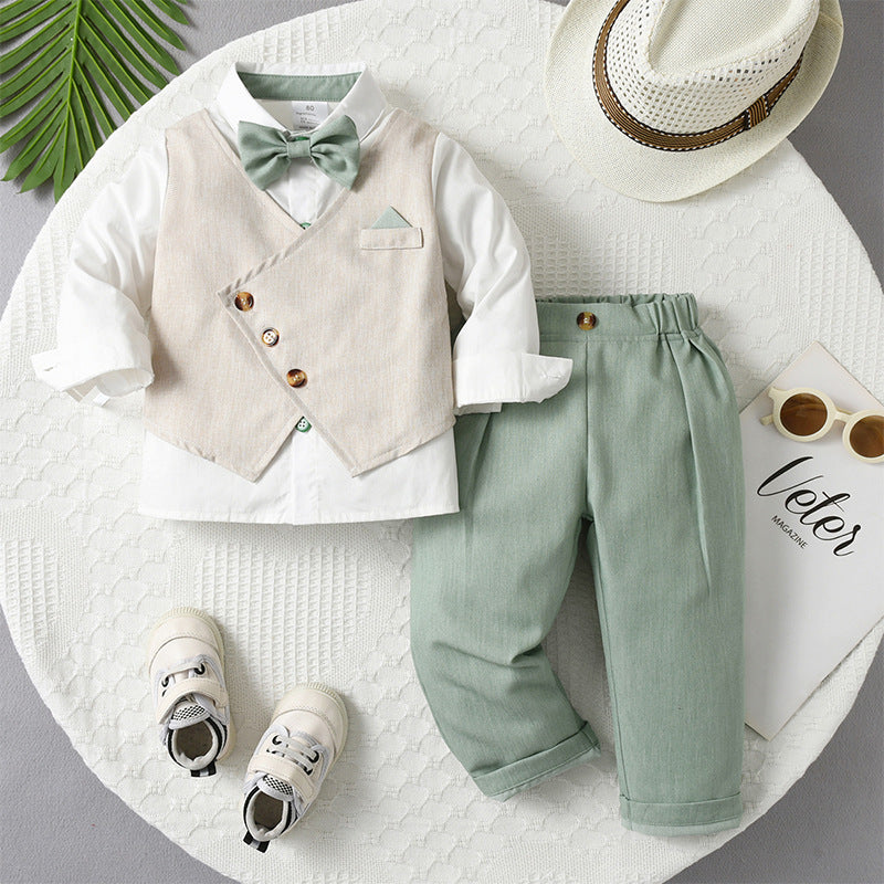 Baby Spring And Autumn Faux Vest Long-sleeve Boys Set