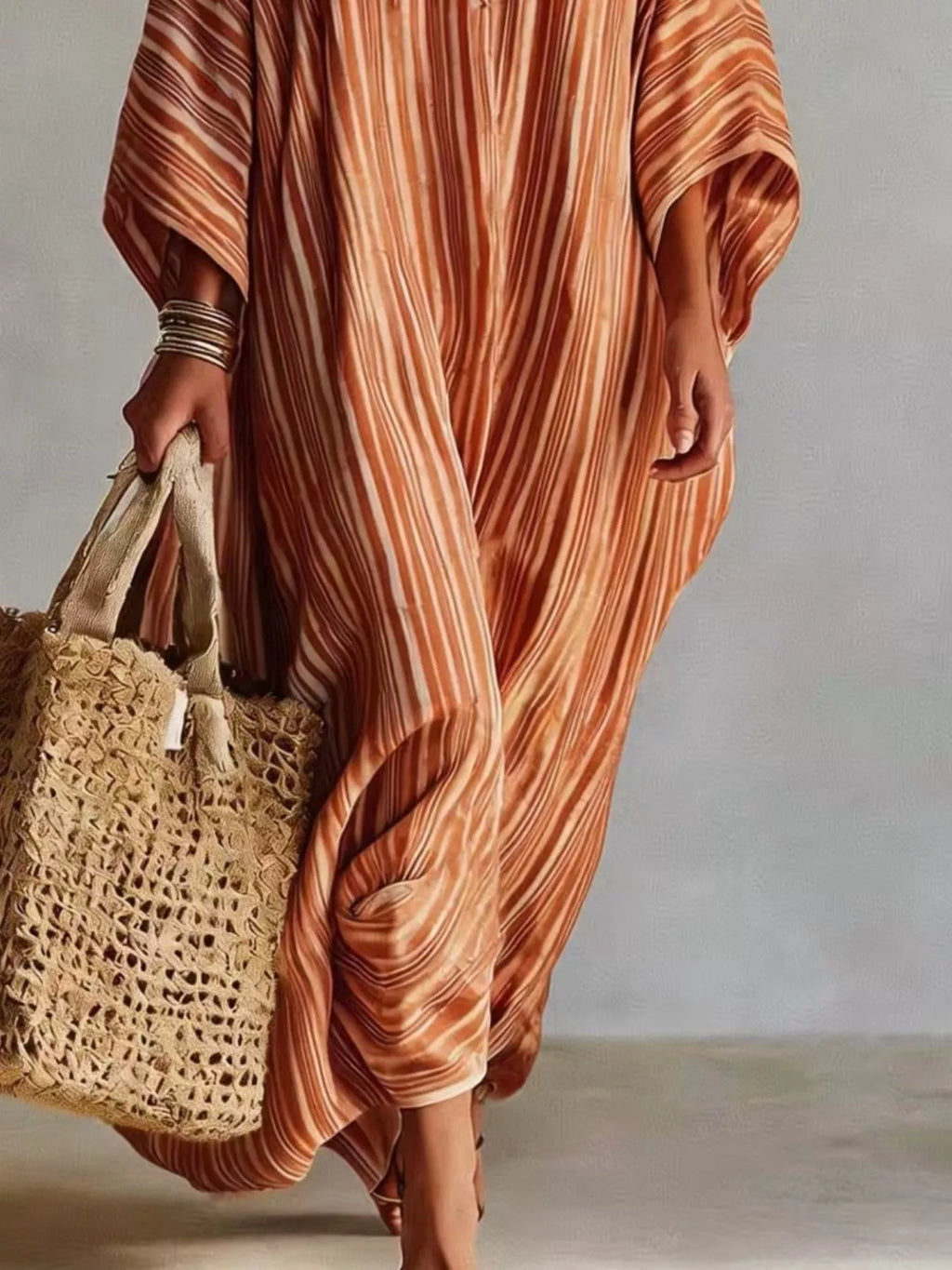 Striped V-Neck Maxi Dress