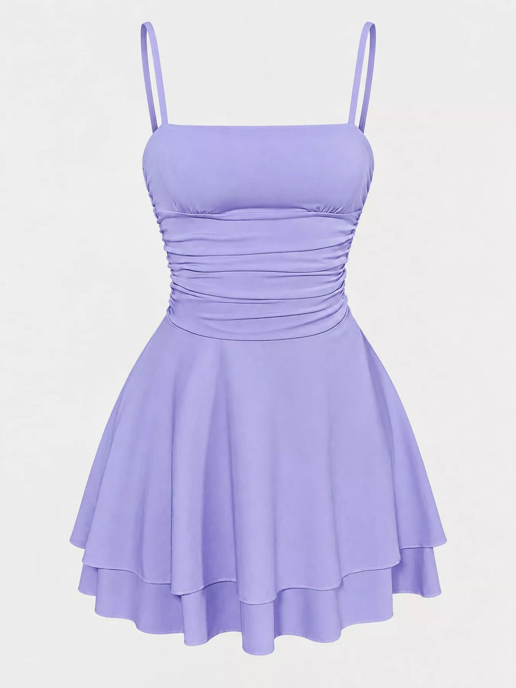 Ruched Spaghetti Strap Layered Mini Dress