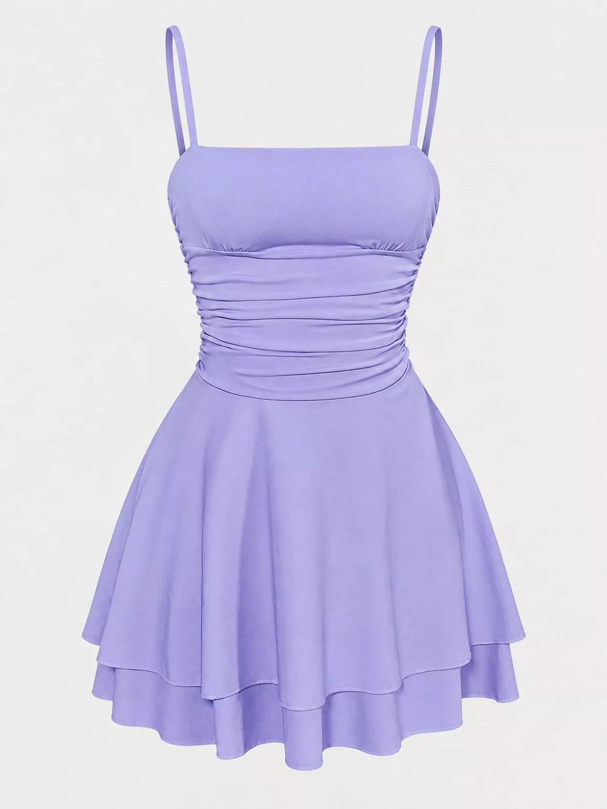Ruched Spaghetti Strap Layered Mini Dress
