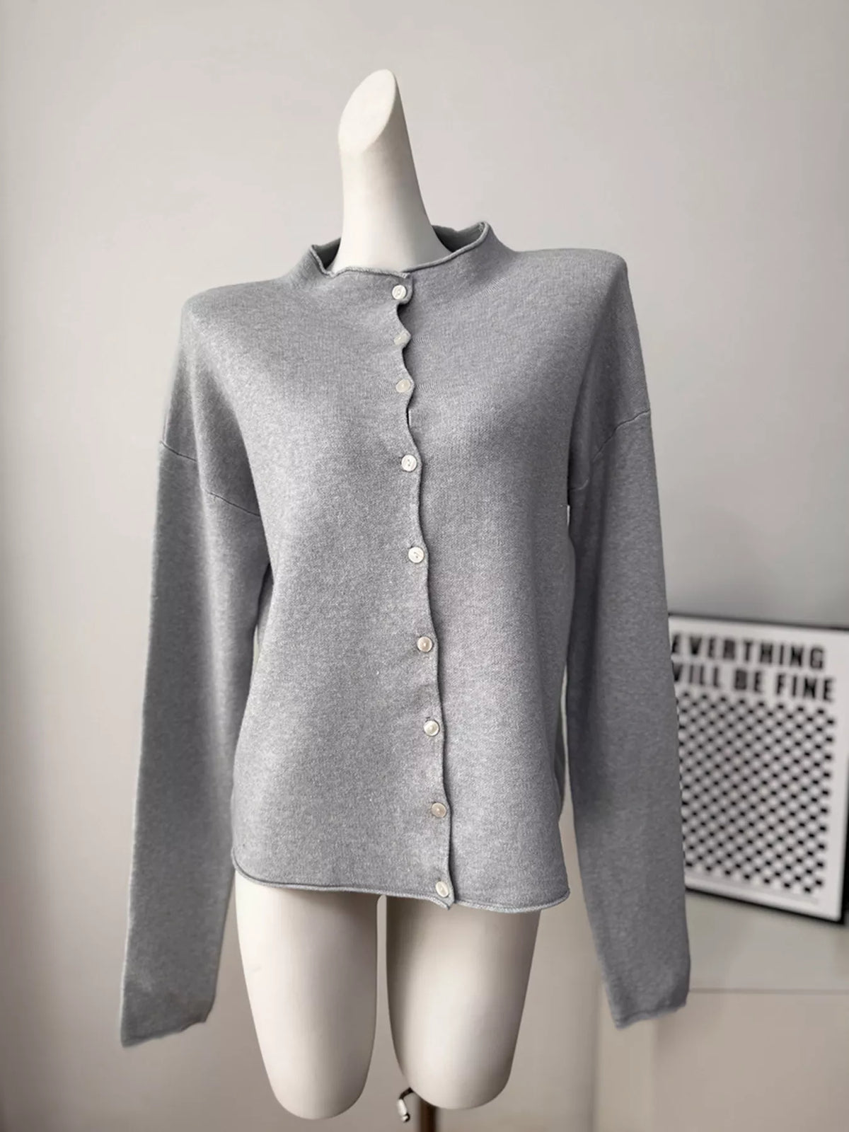 Mock Neck Button-Down Knit Cardigan