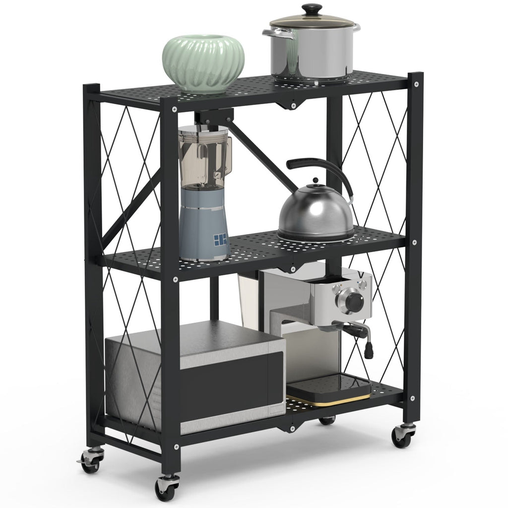 3-Tier Foldable Storage Shelf With Wheels