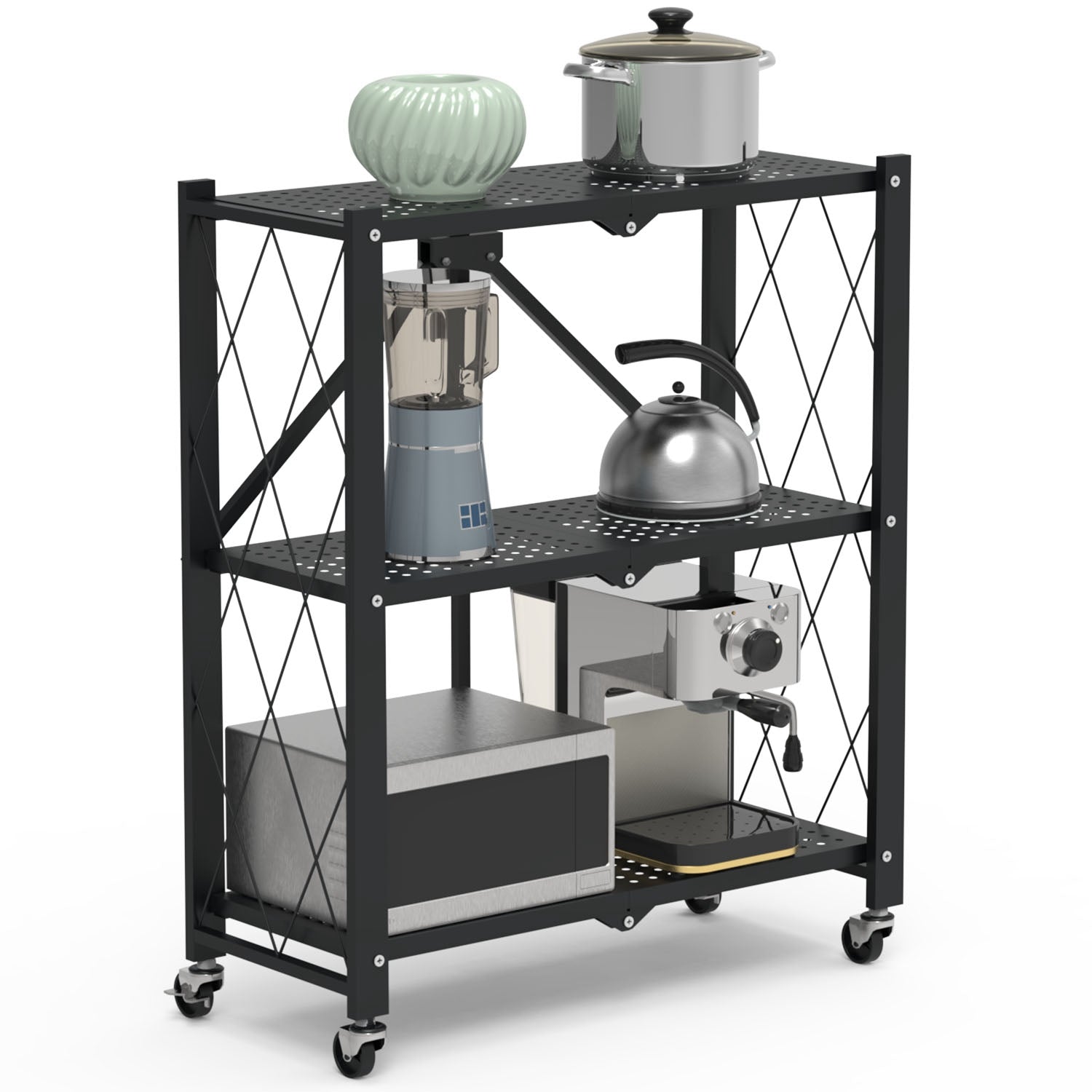 3-Tier Foldable Storage Shelf With Wheels