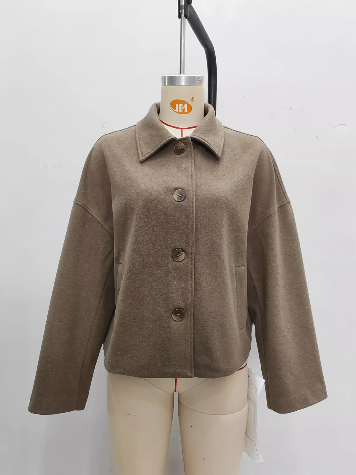 Button Up Dropped Shoulder Cropped Outerwear