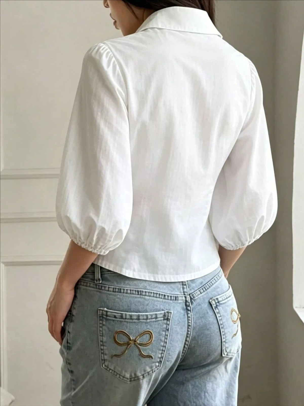 Button-Down Shirt with Puff Sleeves