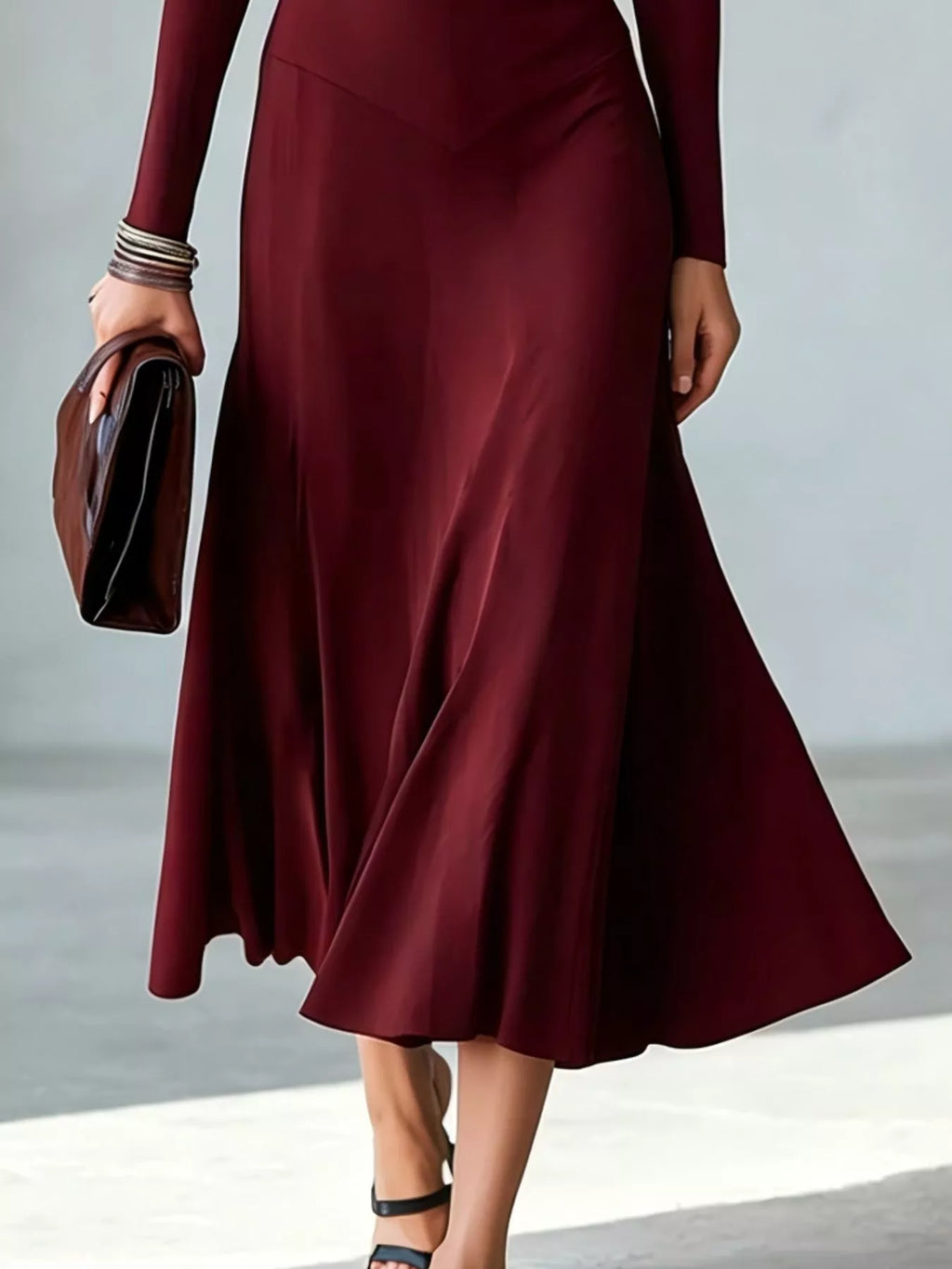 Full Size Mock Neck Cut-Out Long Sleeve Midi Dress Plus Size