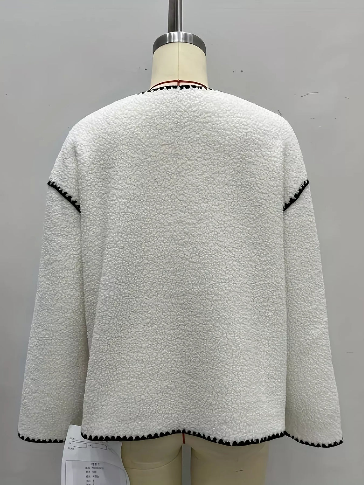 Faux Shearling Contrast Trim Button-Down Outerwear