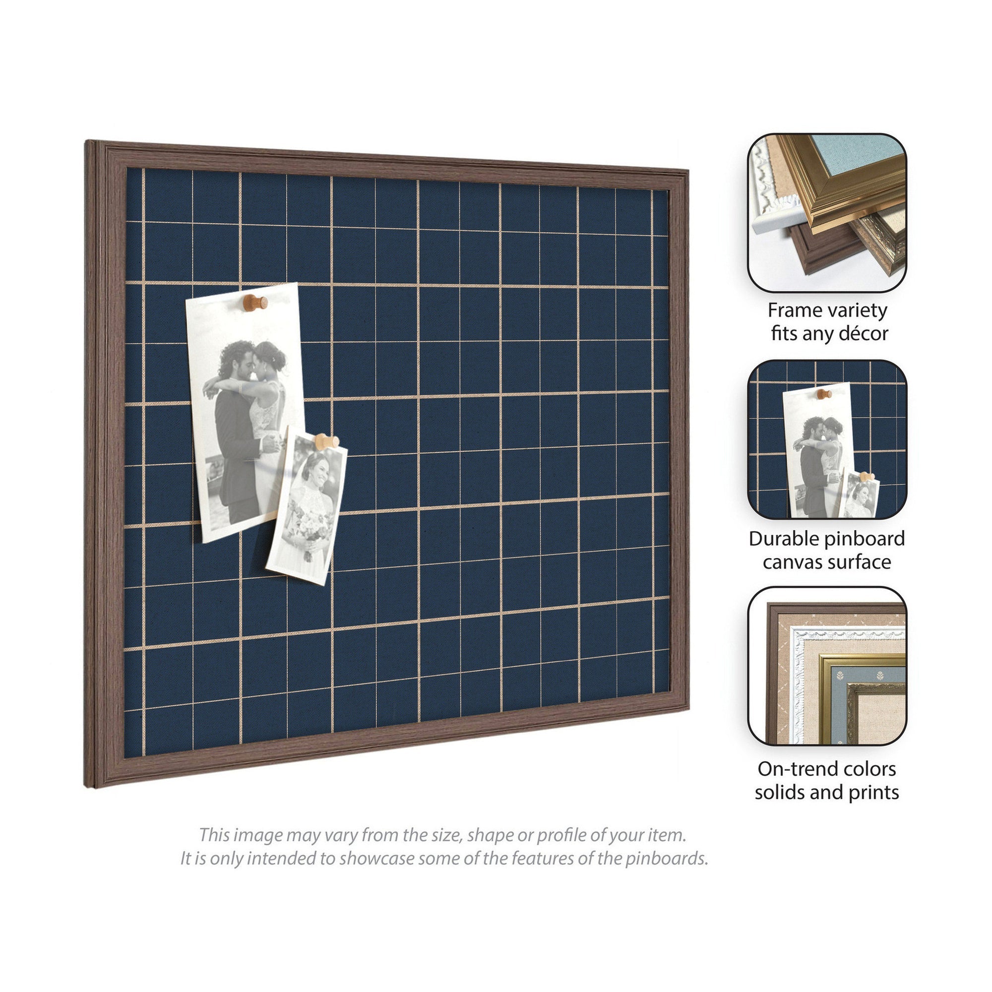 Framed Fabric Pinboard Navy Blue Plaid Wall Organization