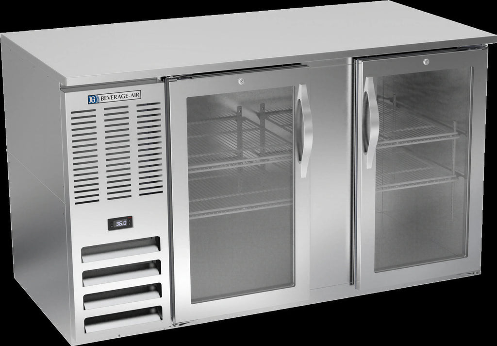 Beverage Air BB58HC-G-S 58-Inch Two-Door Glass Back Bar Refrigerator, Stainless Steel, Self-Contained Left-Mounted Refrigeration