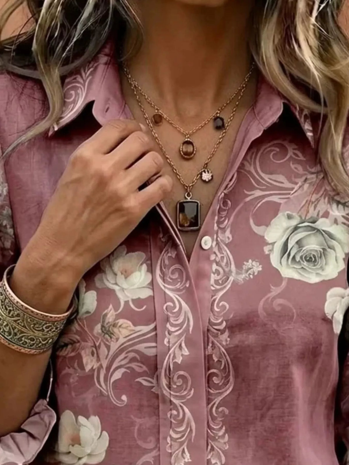 Full Size Floral Print Button-Down Shirt Plus Size