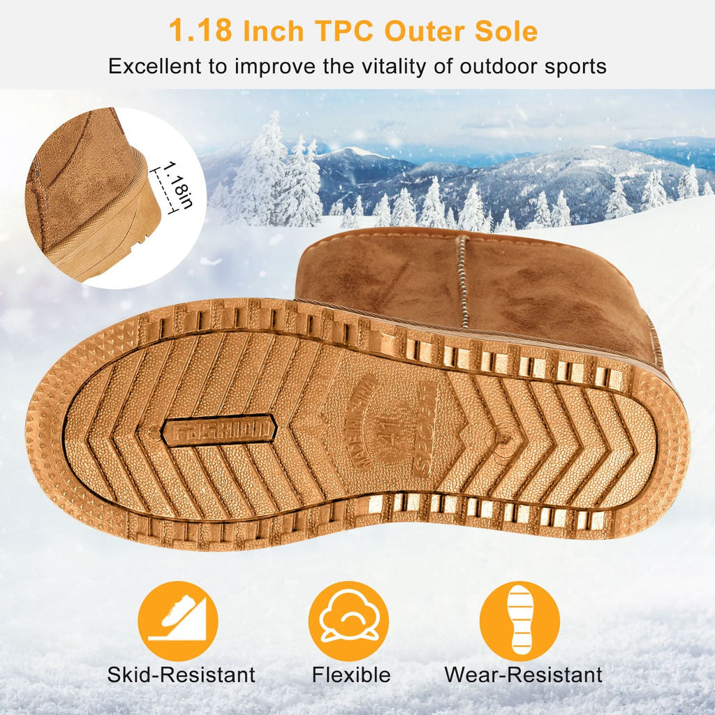 Snow Boots - Waterproof Faux Suede Mid-Calf with Warm Lining