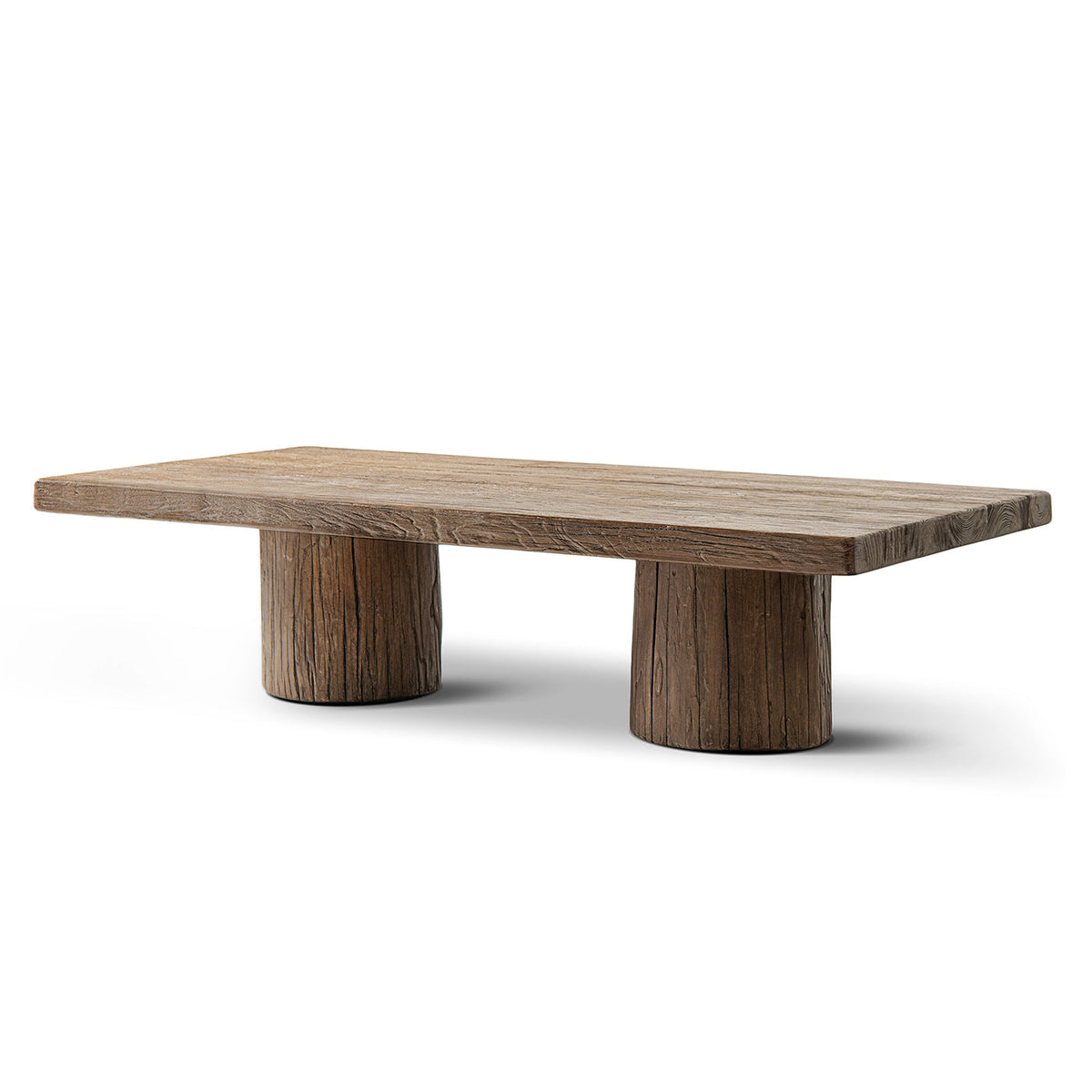Arbor 60" Solid Reclaimed Elm Rectangular Plinth Coffee Table with Sculptural Bases - Heritage Medium-Dark