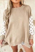Crew Neck Polka Dot Sleeves Sweatshirt