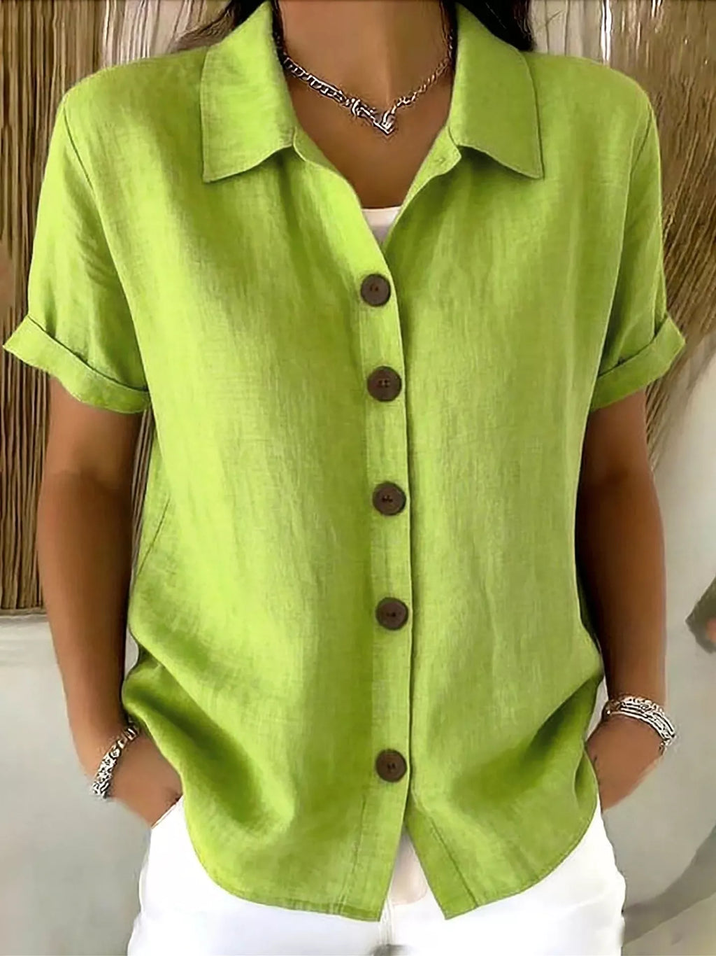 Full Size Button-Down Short Sleeve Shirt Plus Size