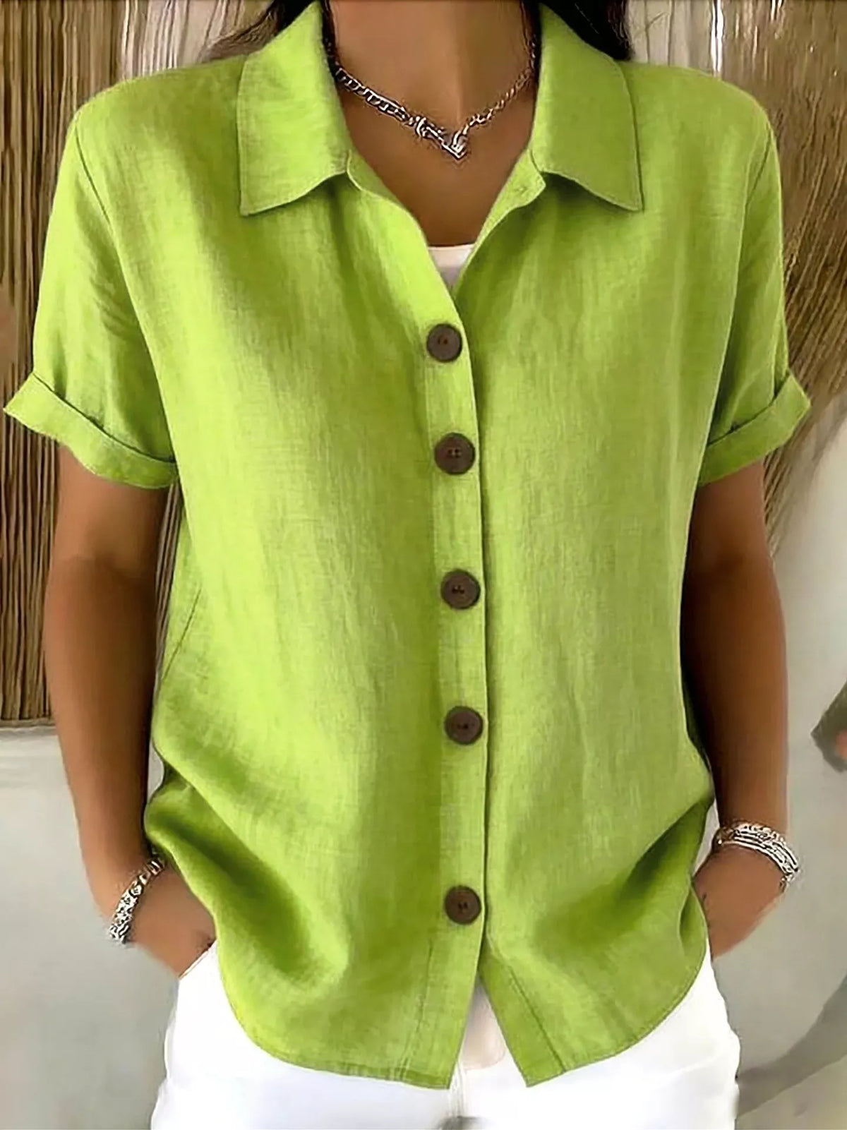 Full Size Button-Down Short Sleeve Shirt Plus Size