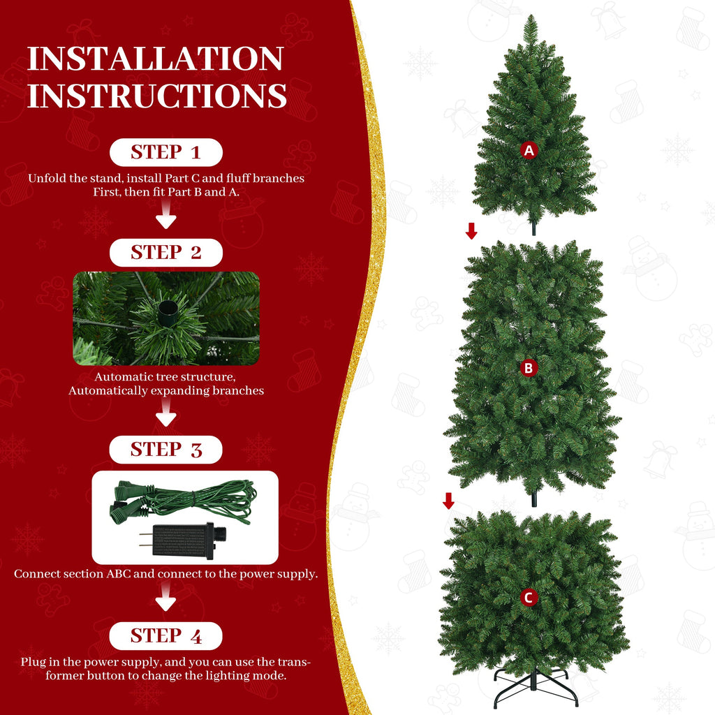 Prelit Pencil Christmas Tree, 9ft Premium Artificial Tree, Warm