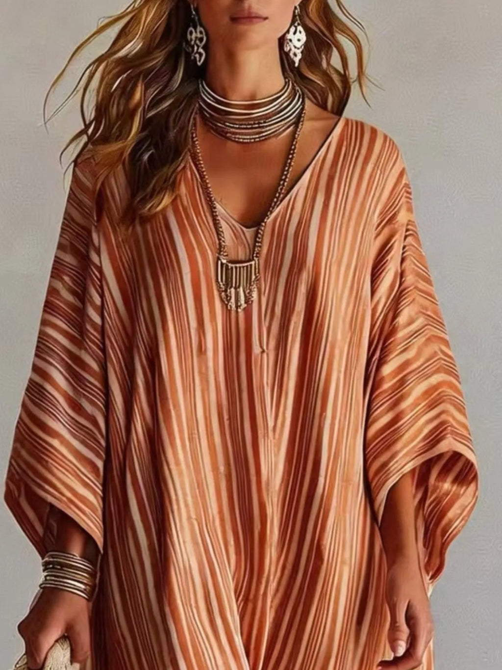 Striped V-Neck Maxi Dress