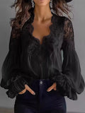 Full Size Lace V-Neck Flounce Sleeve Blouse Plus Size
