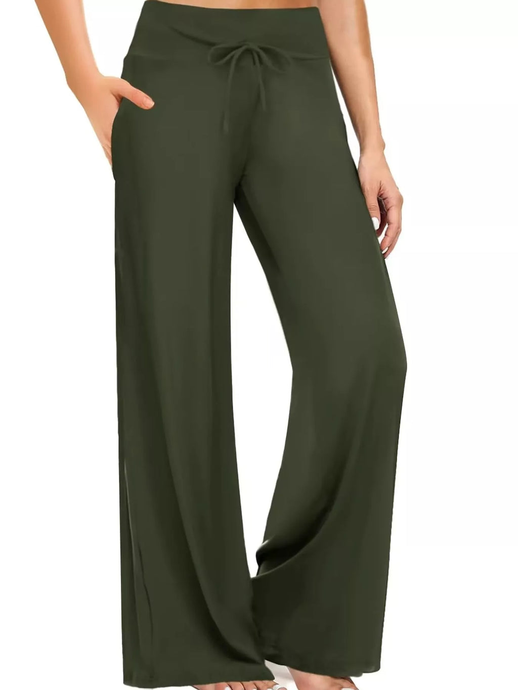 High-Waisted Wide-Leg Lounge Bottoms with Pockets