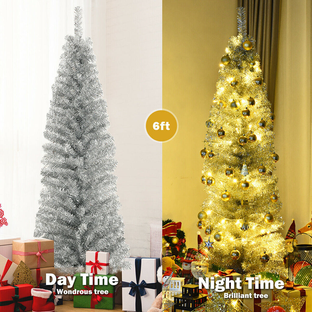 6 Feet Tinsel Tree Unlit Slim Pencil Christmas Tree