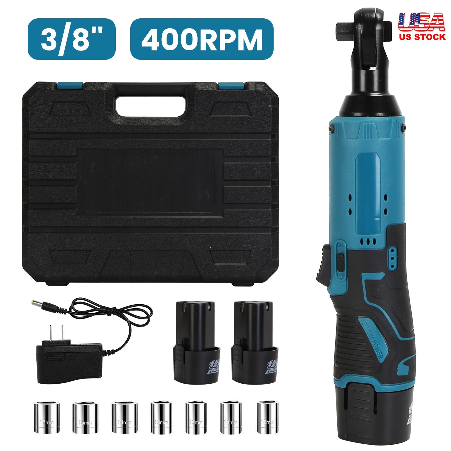 Cordless Electric Ratchet Wrench Set with 7 Sockets
