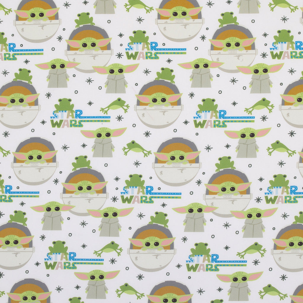 The Mandalorian Grogu White, Green, and Blue Nursery Fitted Crib Sheet