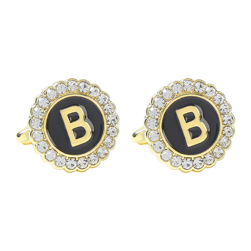 Round Diamond French Cufflinks Men's 26 Letters