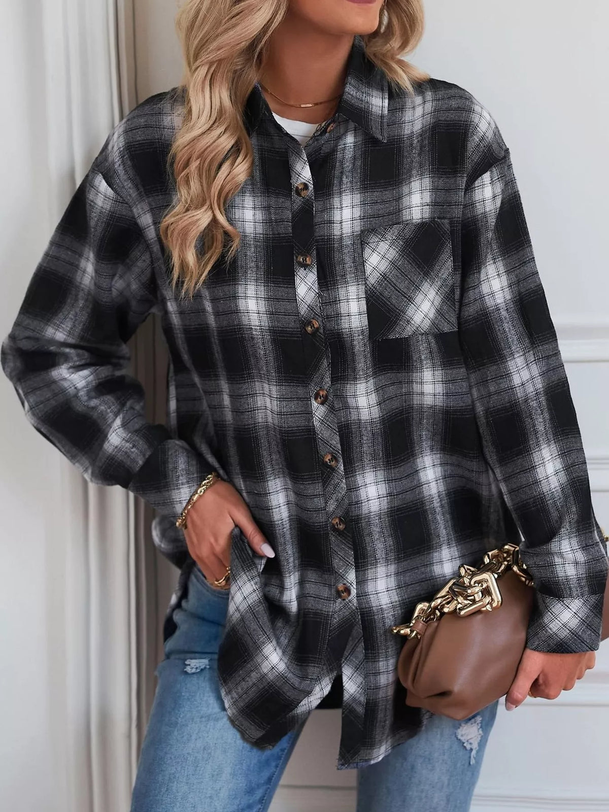 Plaid Button-Down Oversized Shirt