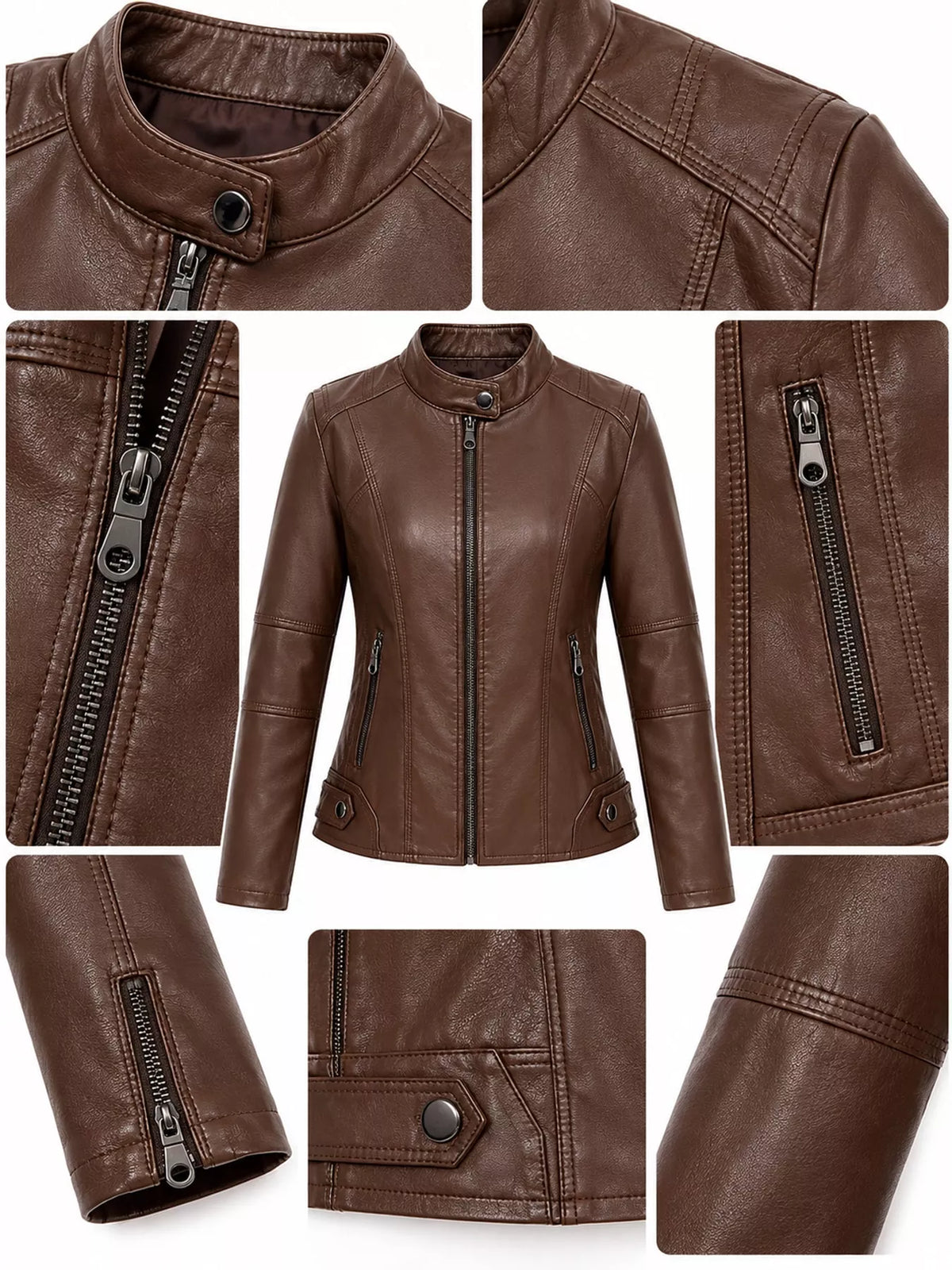 Full Size Slim Fit Faux Leather Moto Jacket Plus Size