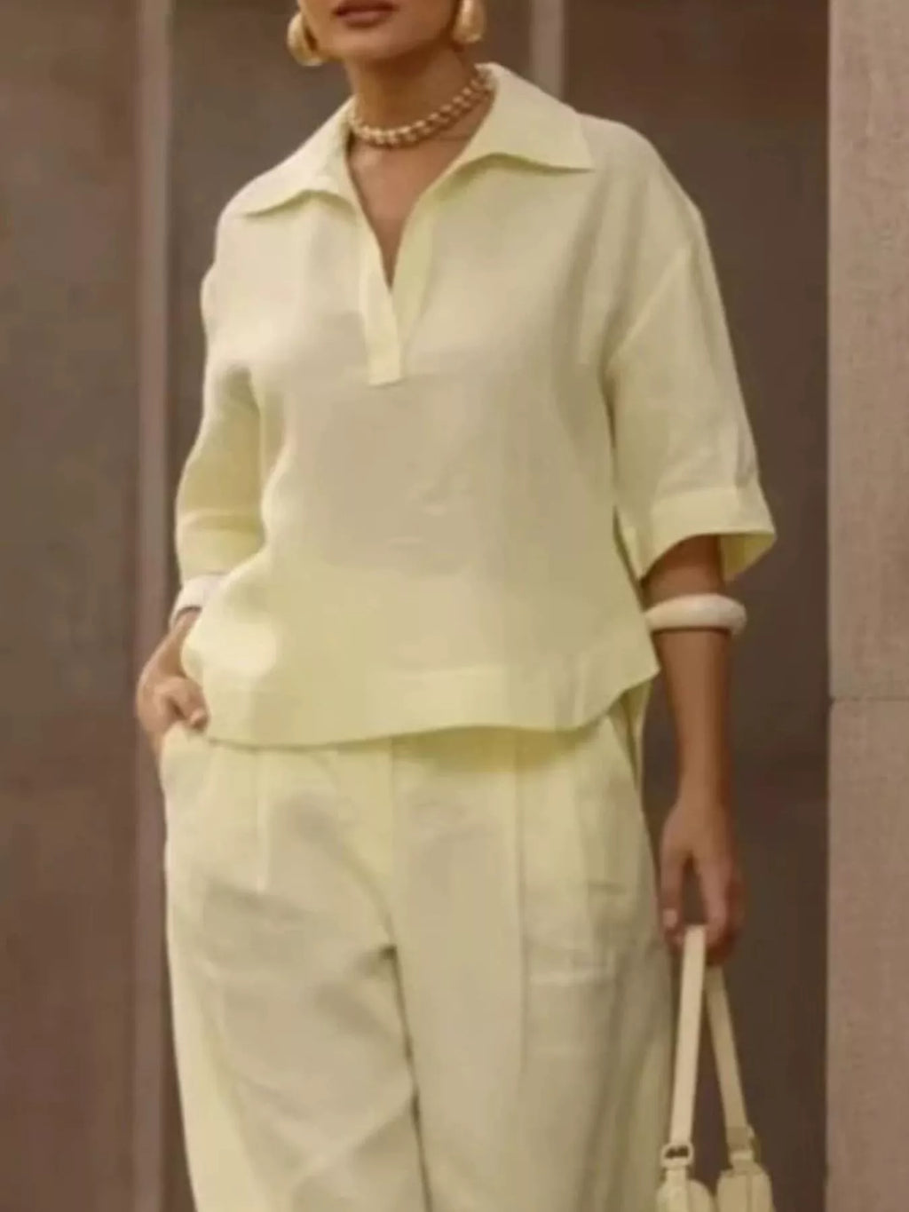 Full Size 3/4 Sleeve Top and Wide Leg Pants Set Plus Size