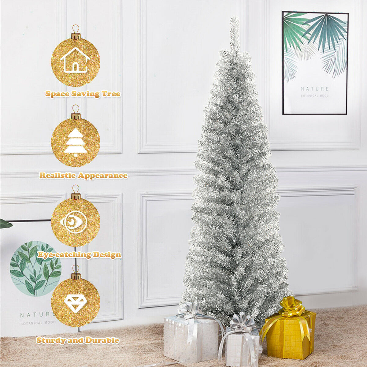 6 Feet Tinsel Tree Unlit Slim Pencil Christmas Tree
