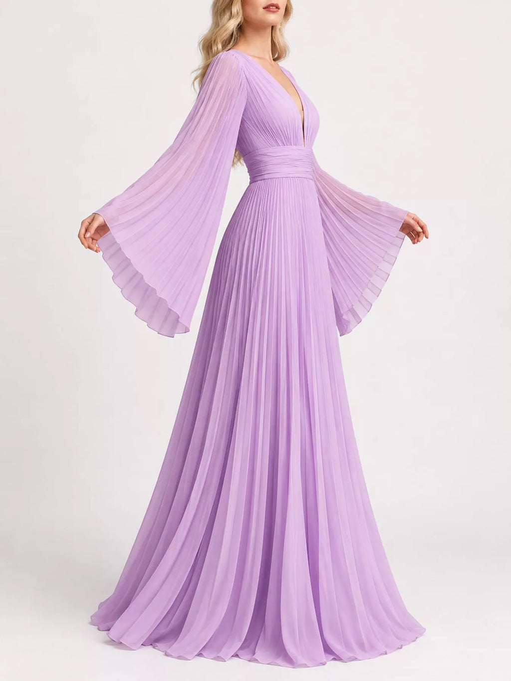 V-Neck Pleated Maxi Dress