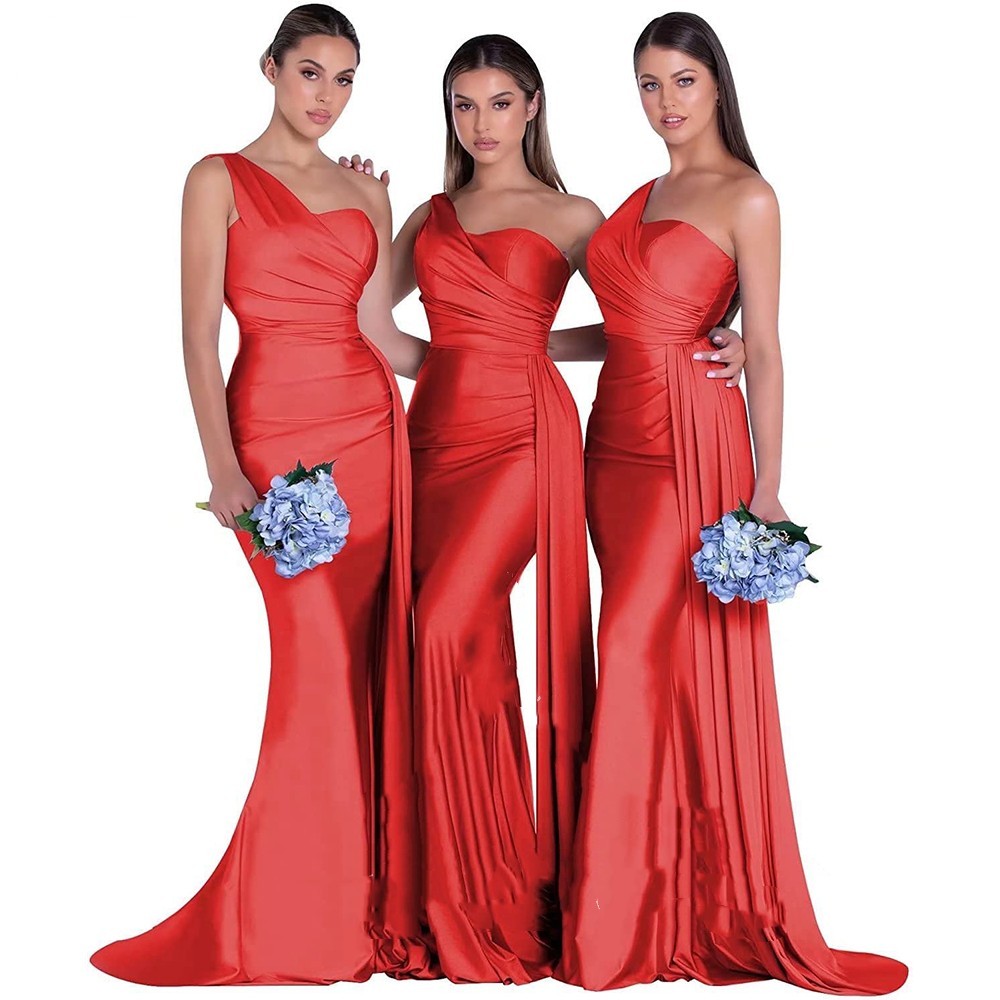 Mermaid One Shoulder Elegant Bridesmaids Dress also in plus