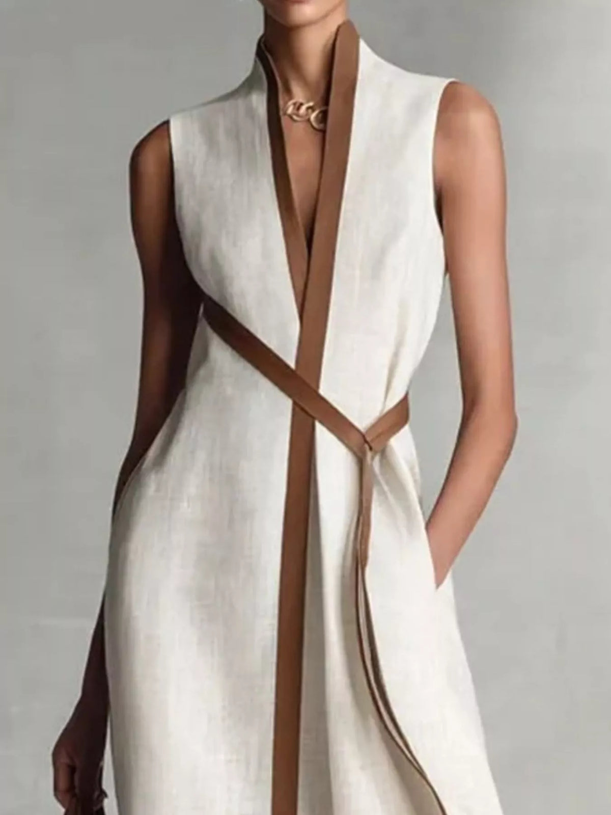 Full Size Sleeveless Wrap Maxi Dress with Contrast Trim Plus Size