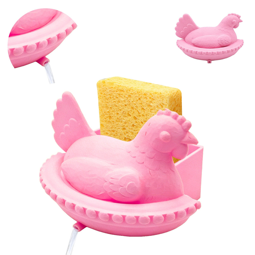 3D Printed Chicken Sponge Holder With Built-In Drainage Spout, Hen-Shaped Kitchen Sink Caddy For Sponge Storage, Countertop Organizer