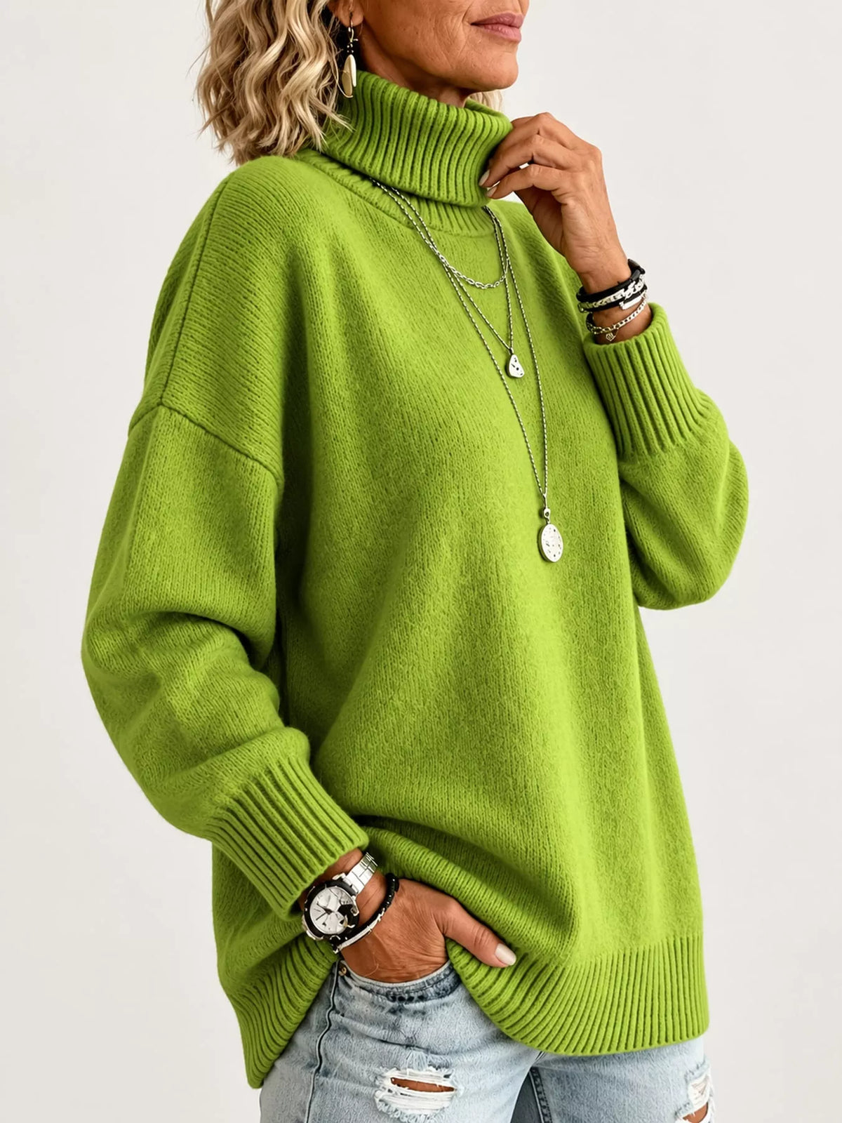 Turtleneck Dropped Shoulder Sweater