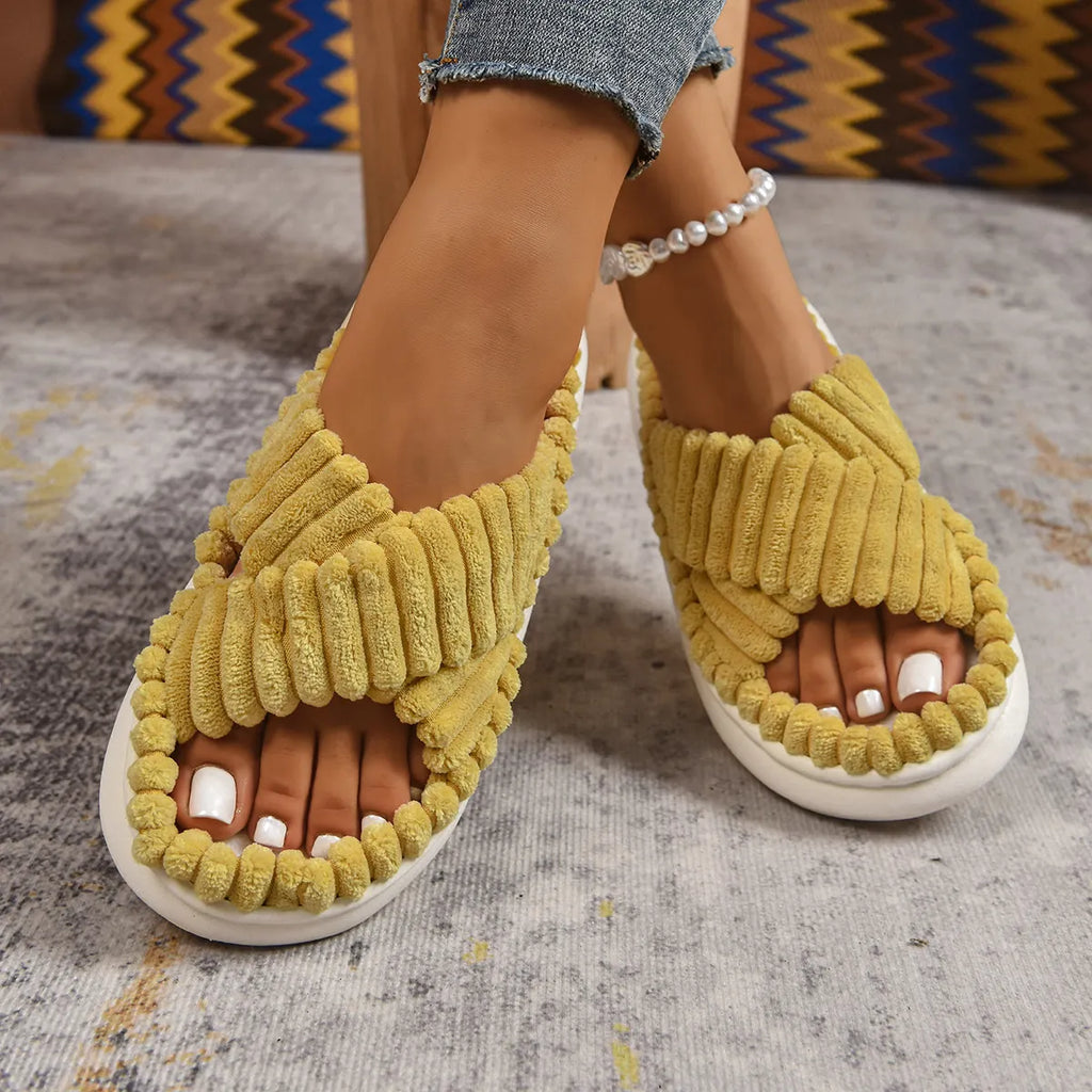 Crisscross Open Toe Platform Slippers